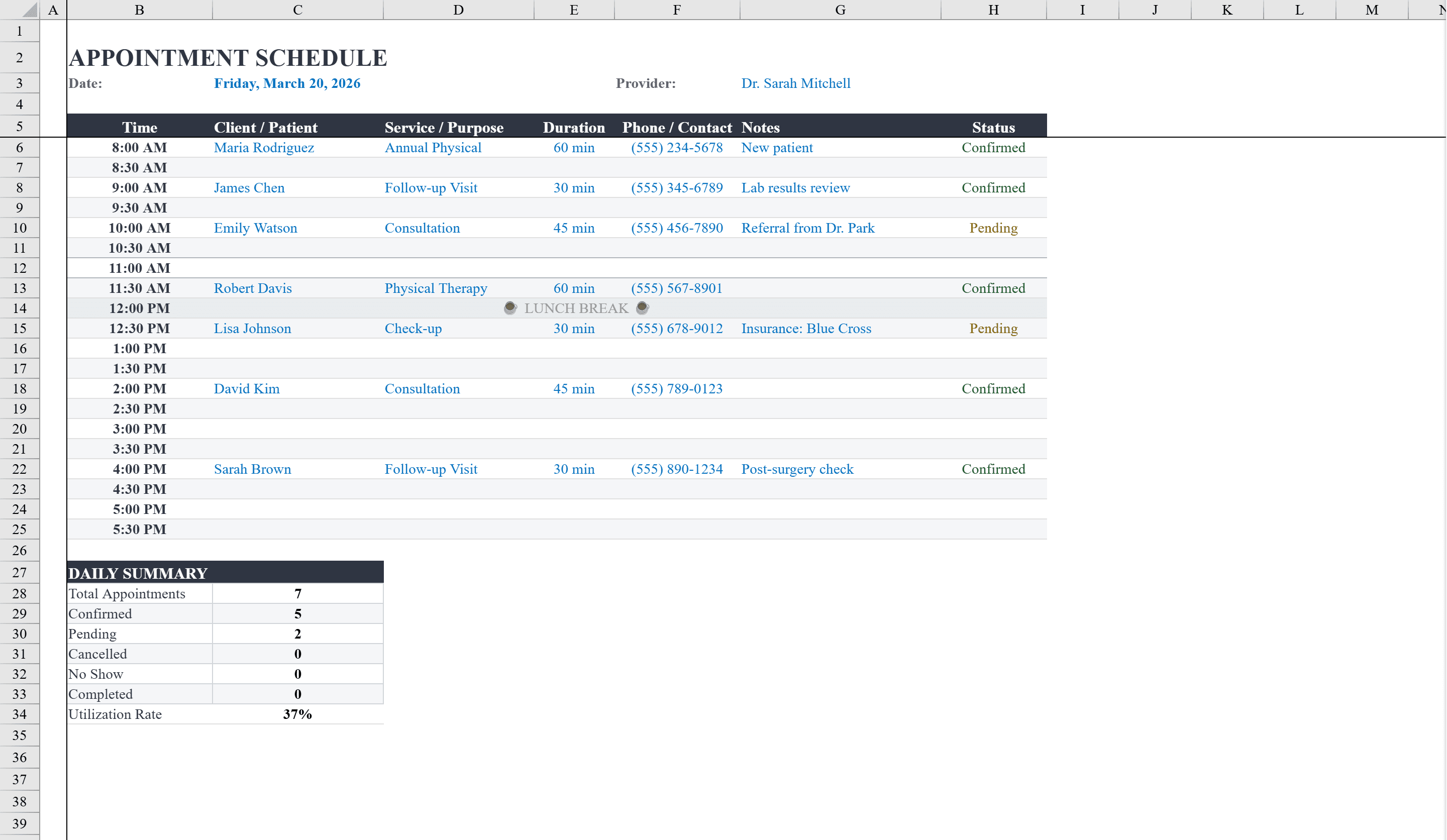 Preview of Appointment Schedule