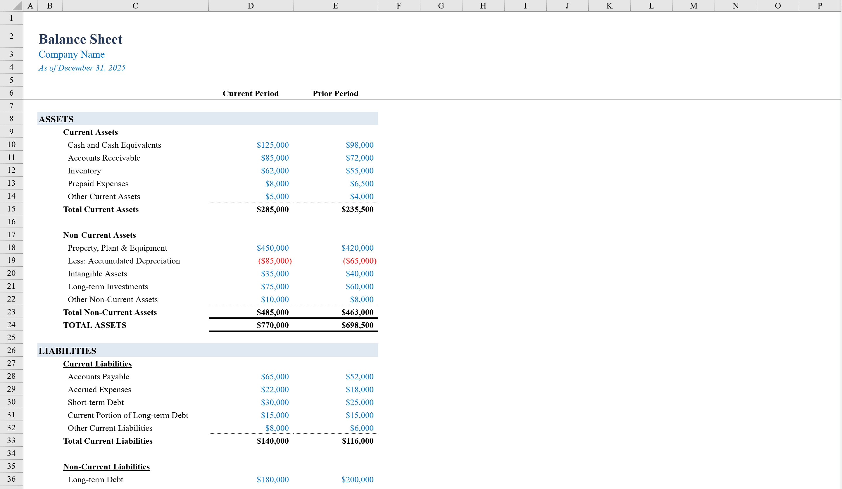 Preview of Balance Sheet Template