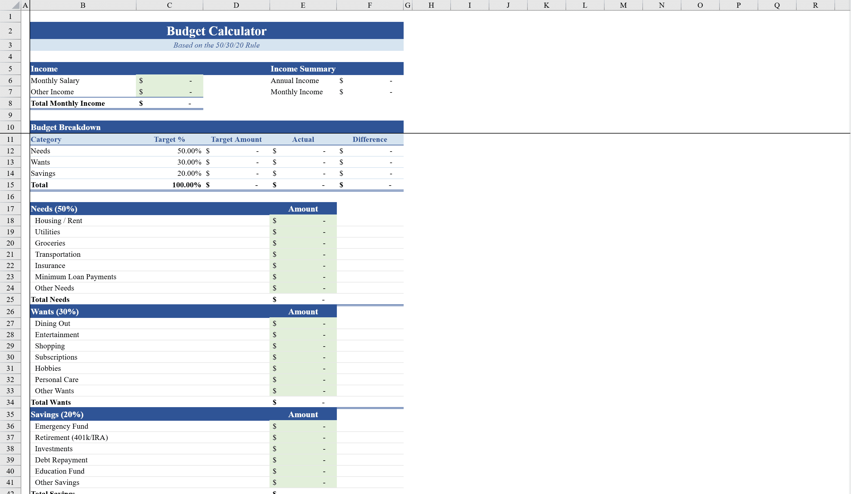 Preview of Budget Calculator