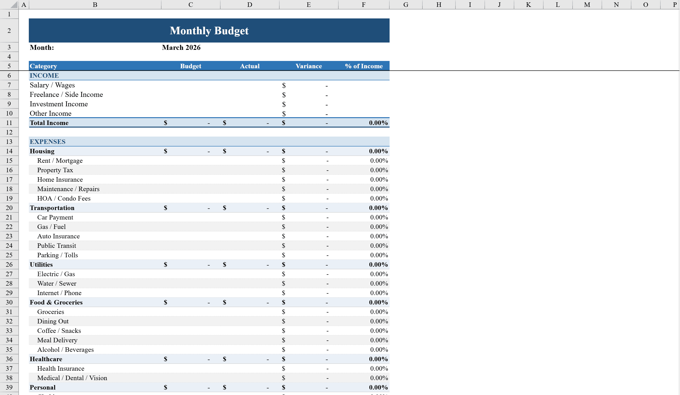 Preview of Budget Template