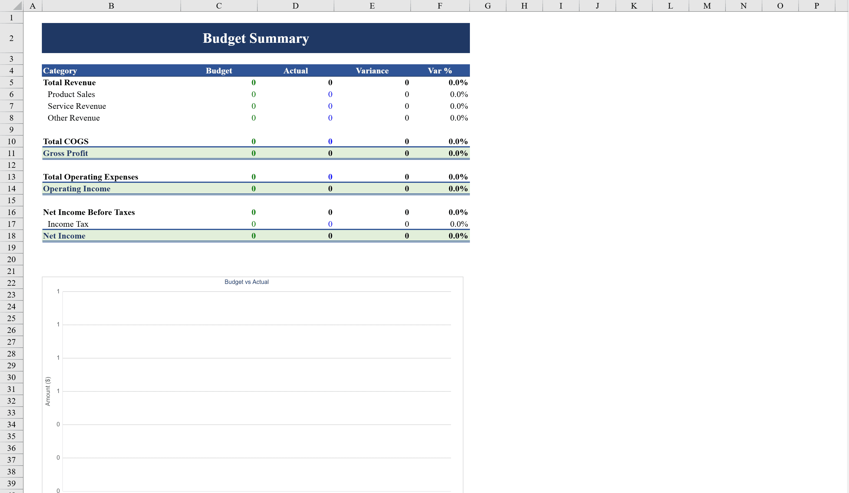 Preview of Business Budget Template