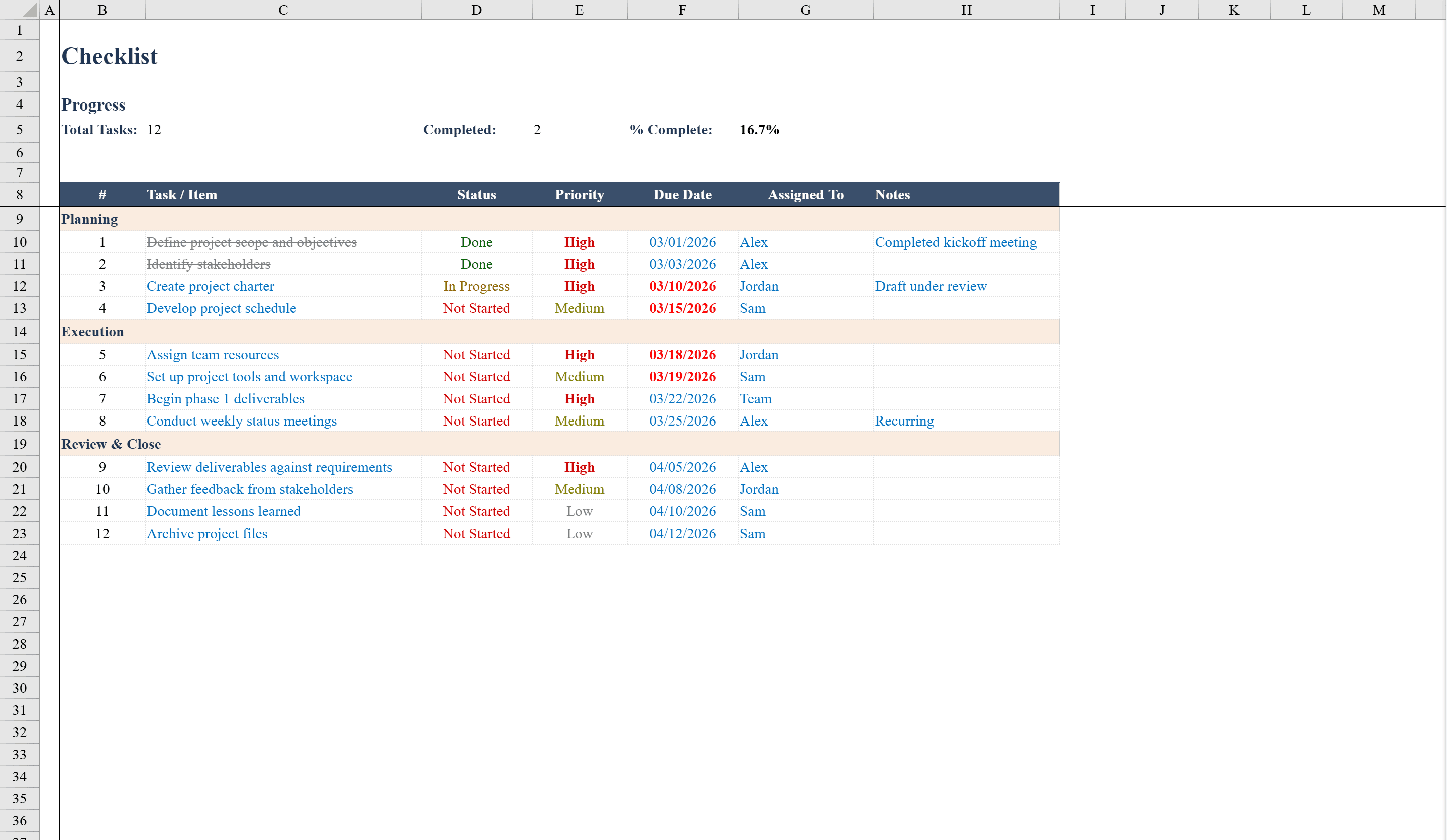 Preview of Checklist Template
