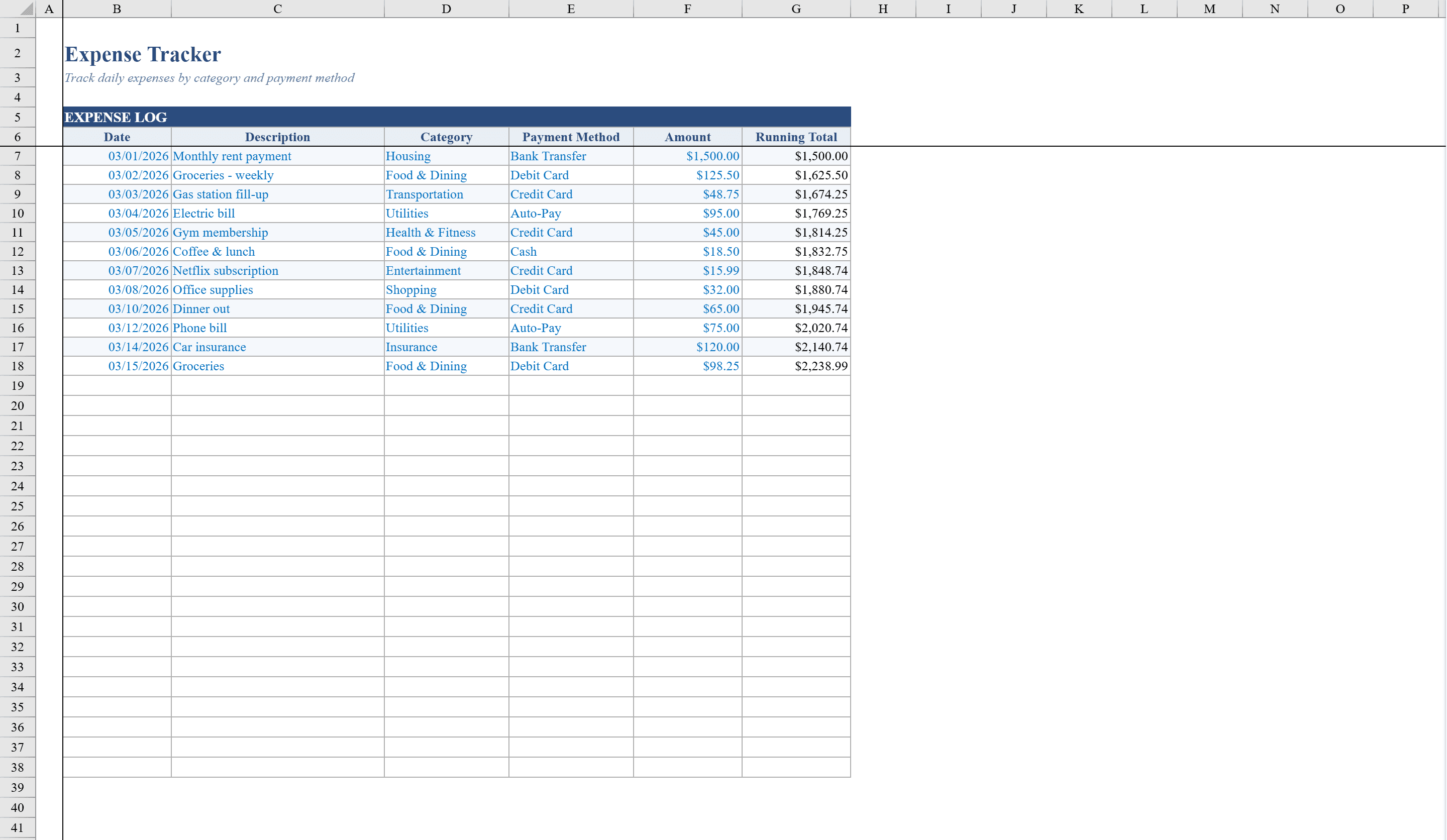 Preview of Expense Tracker Template