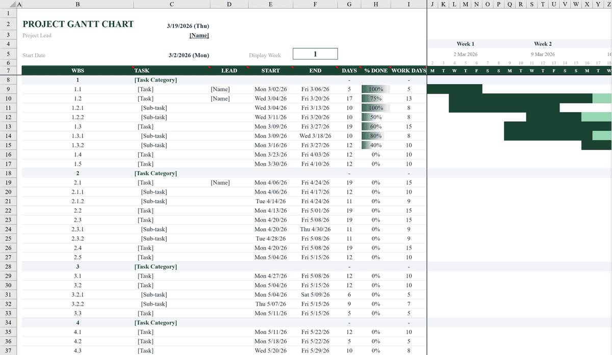 Free Gantt Chart Template for Excel | Shortcut