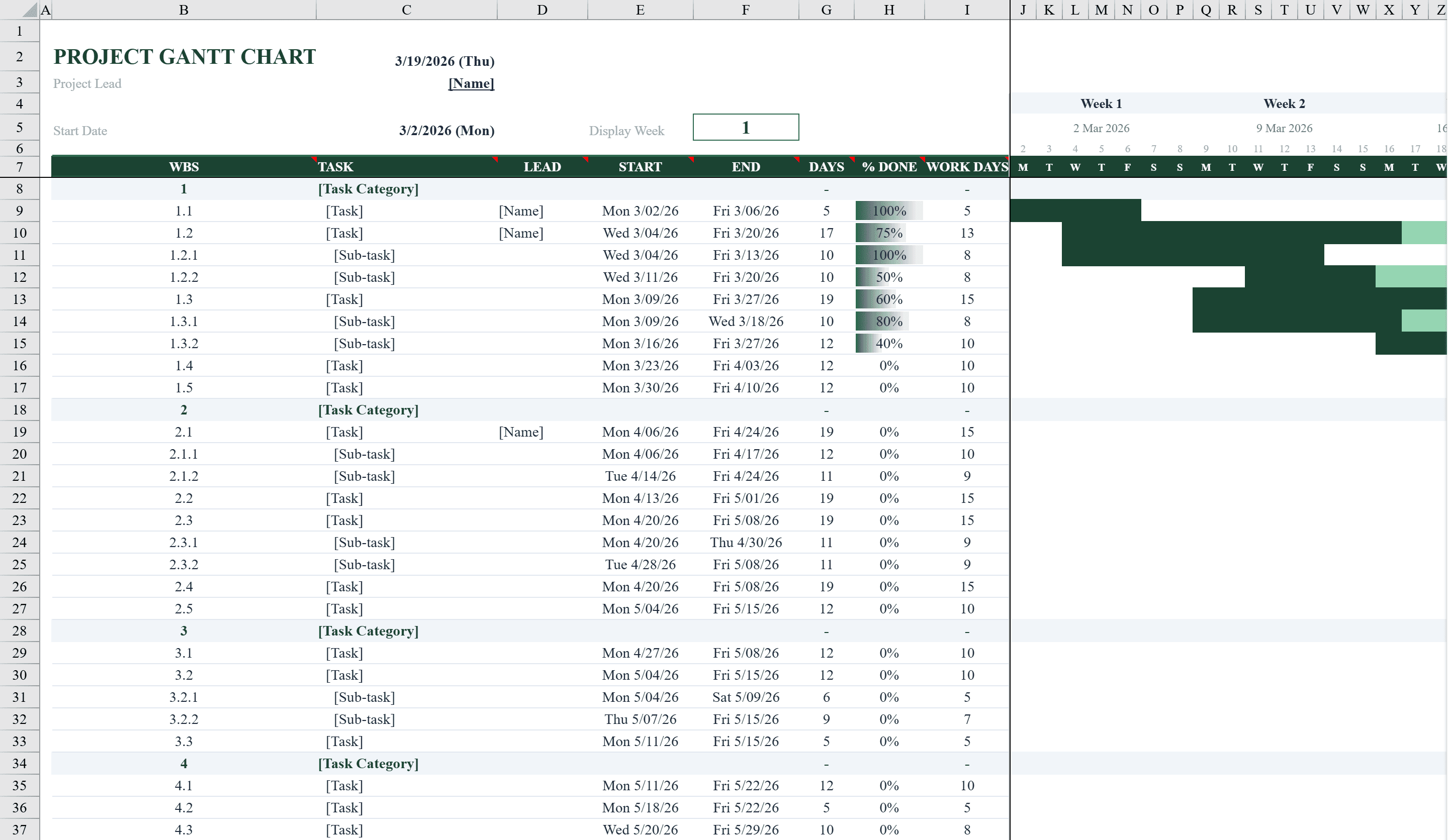 Preview of Gantt Chart Template