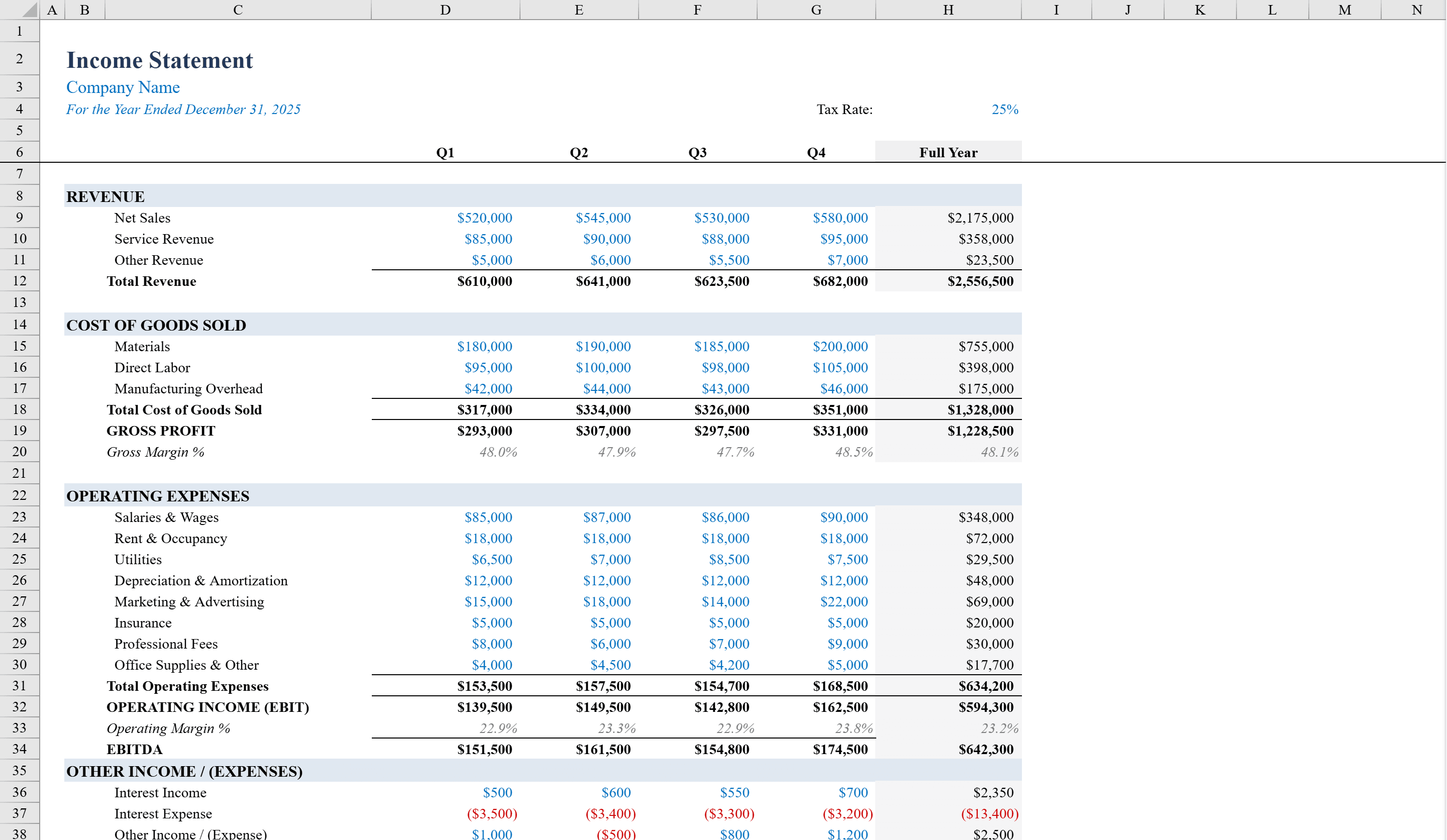 Preview of Income Statement Template
