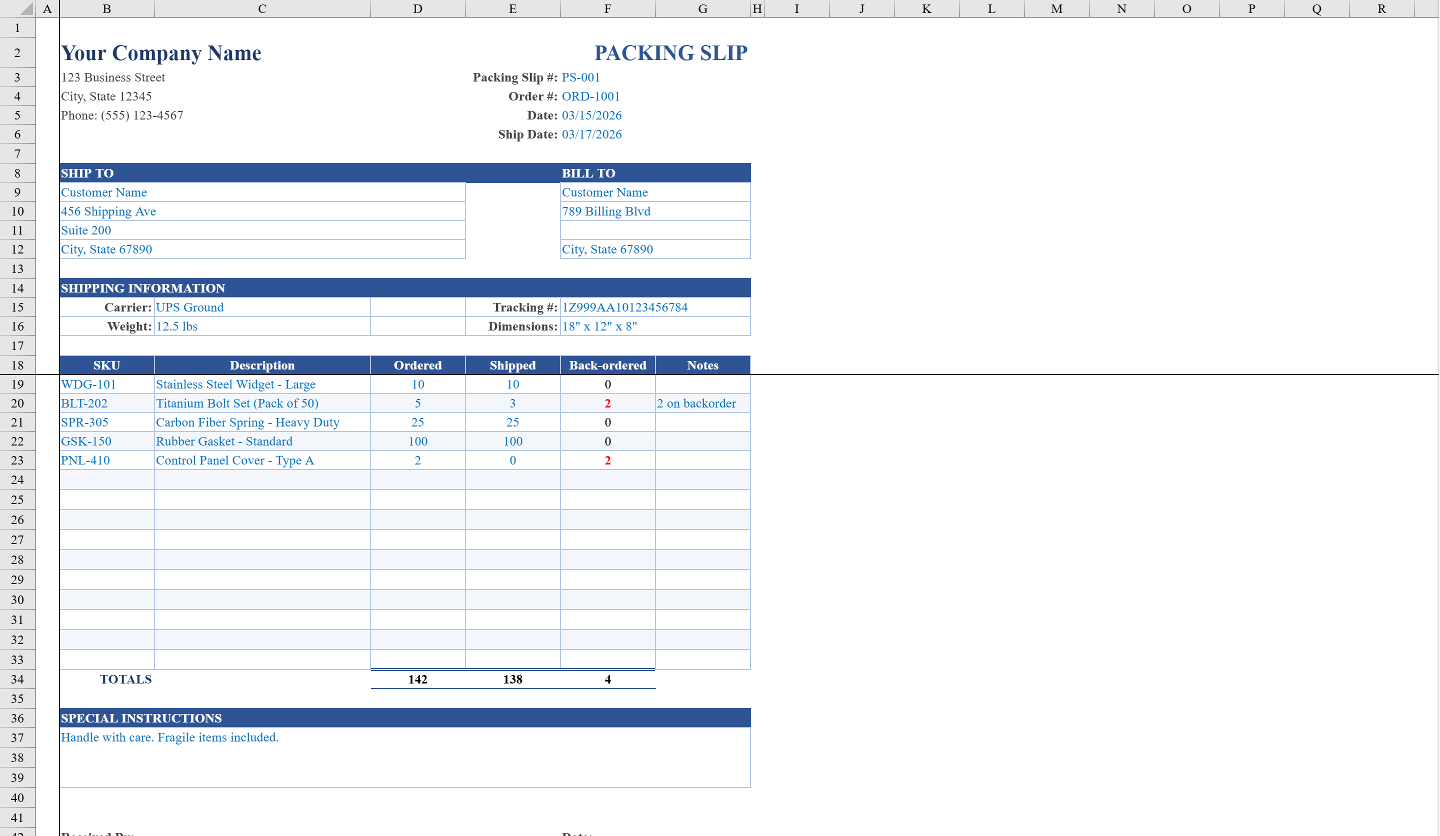 Preview of Packing Slip Template