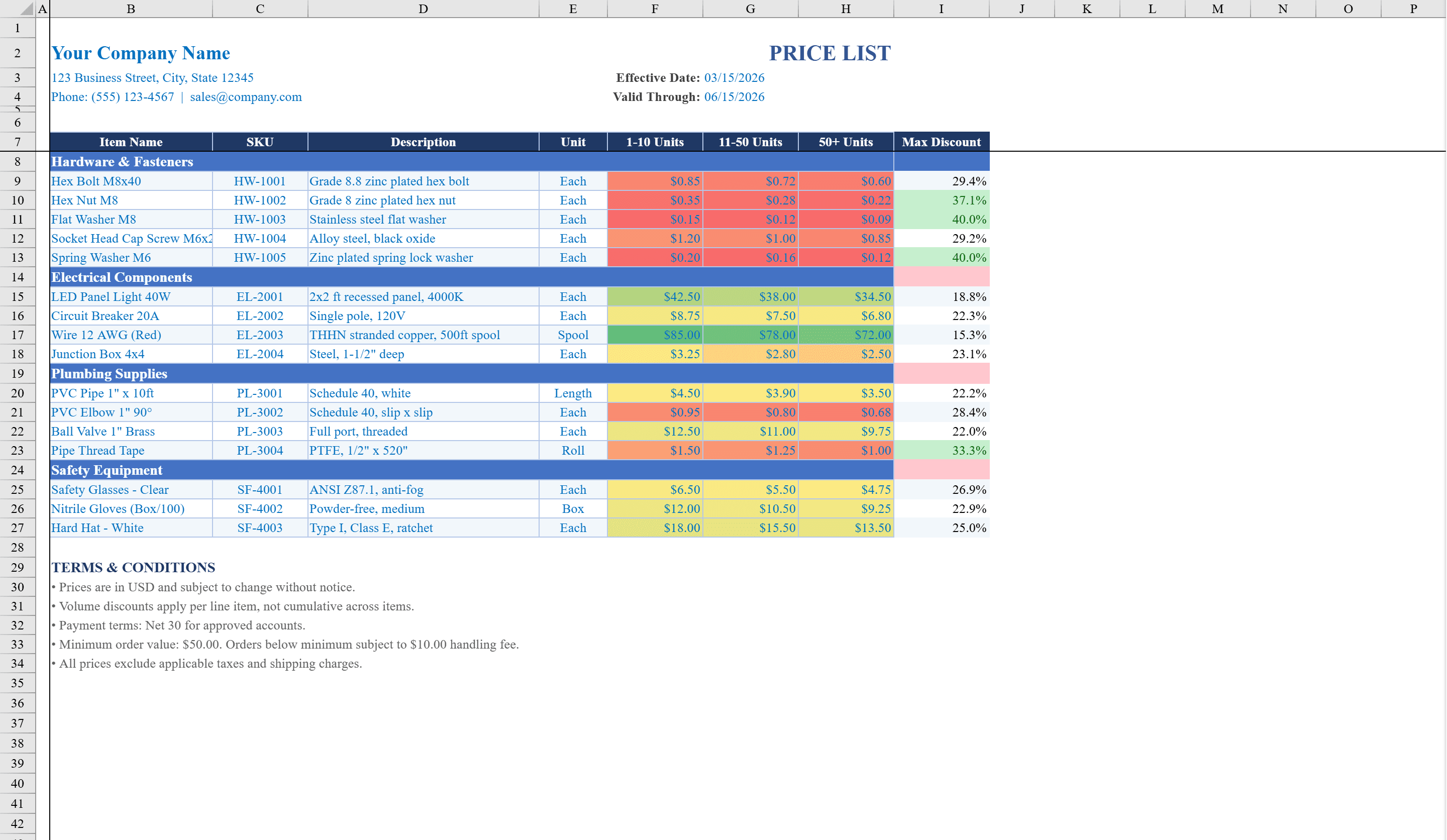 Preview of Price List Template