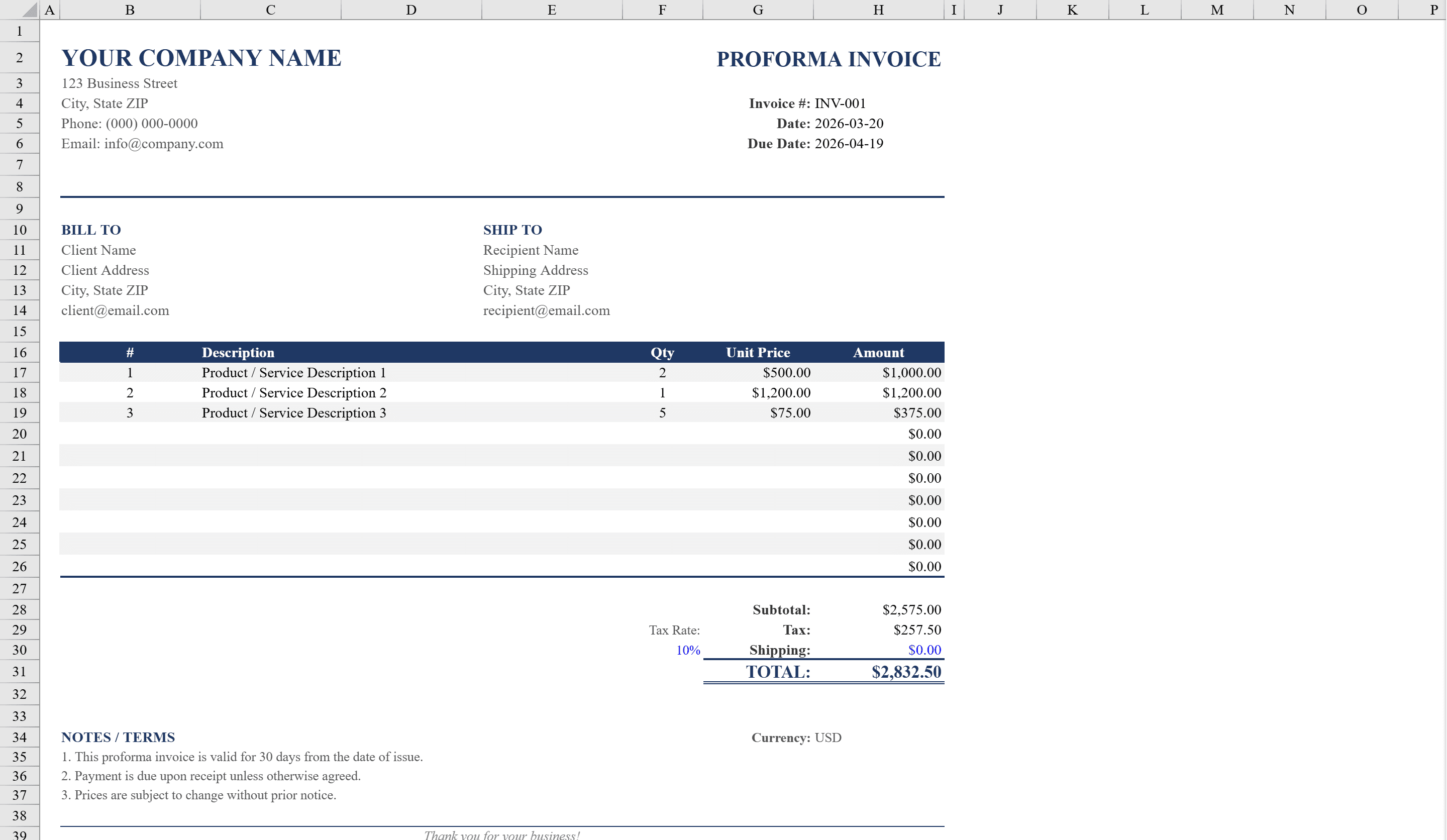 Preview of Proforma Invoice