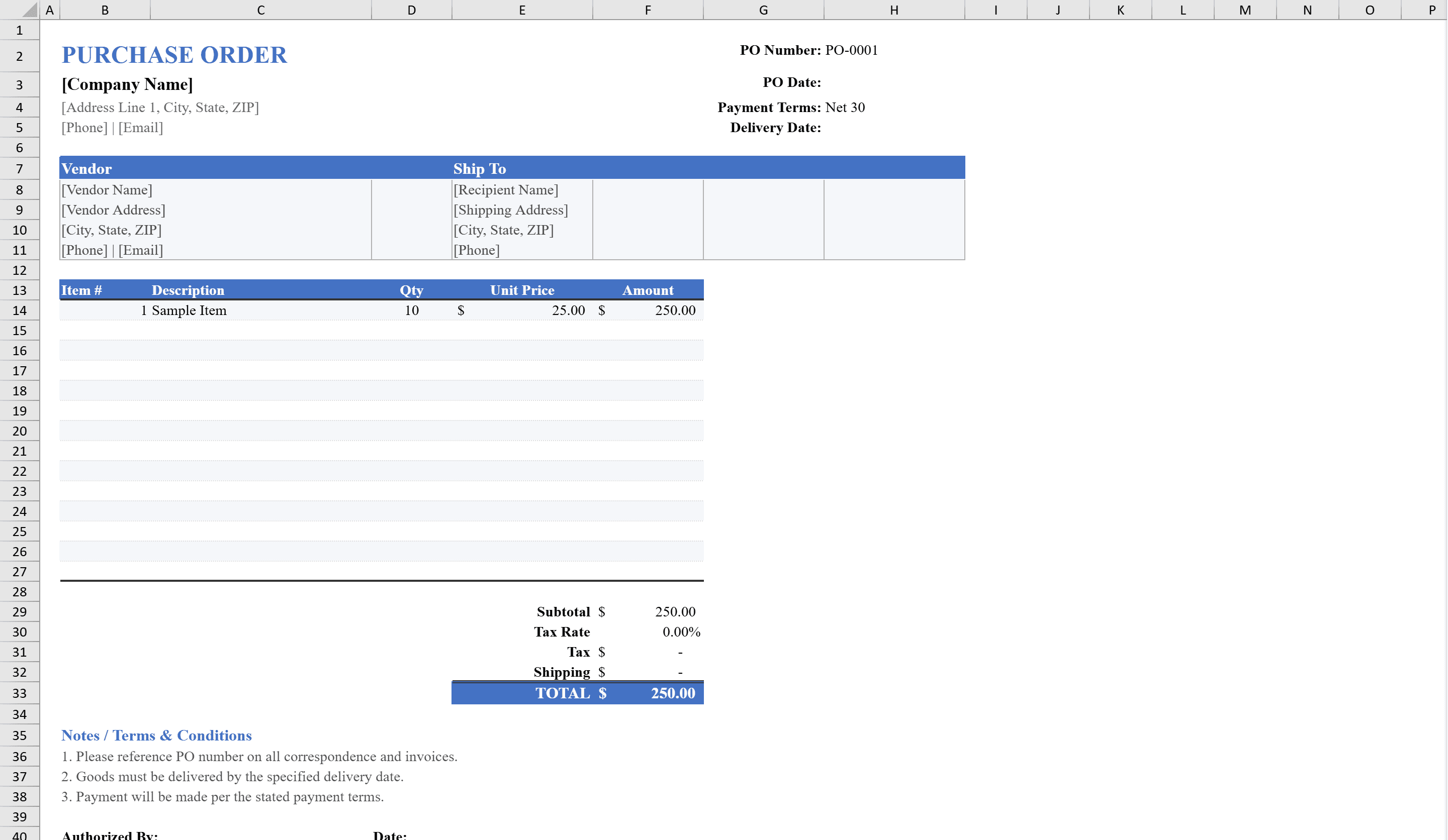 Preview of Purchase Order Template