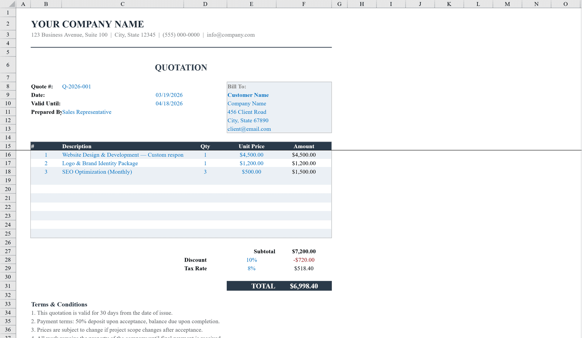 Free Quote Template for Excel | Shortcut