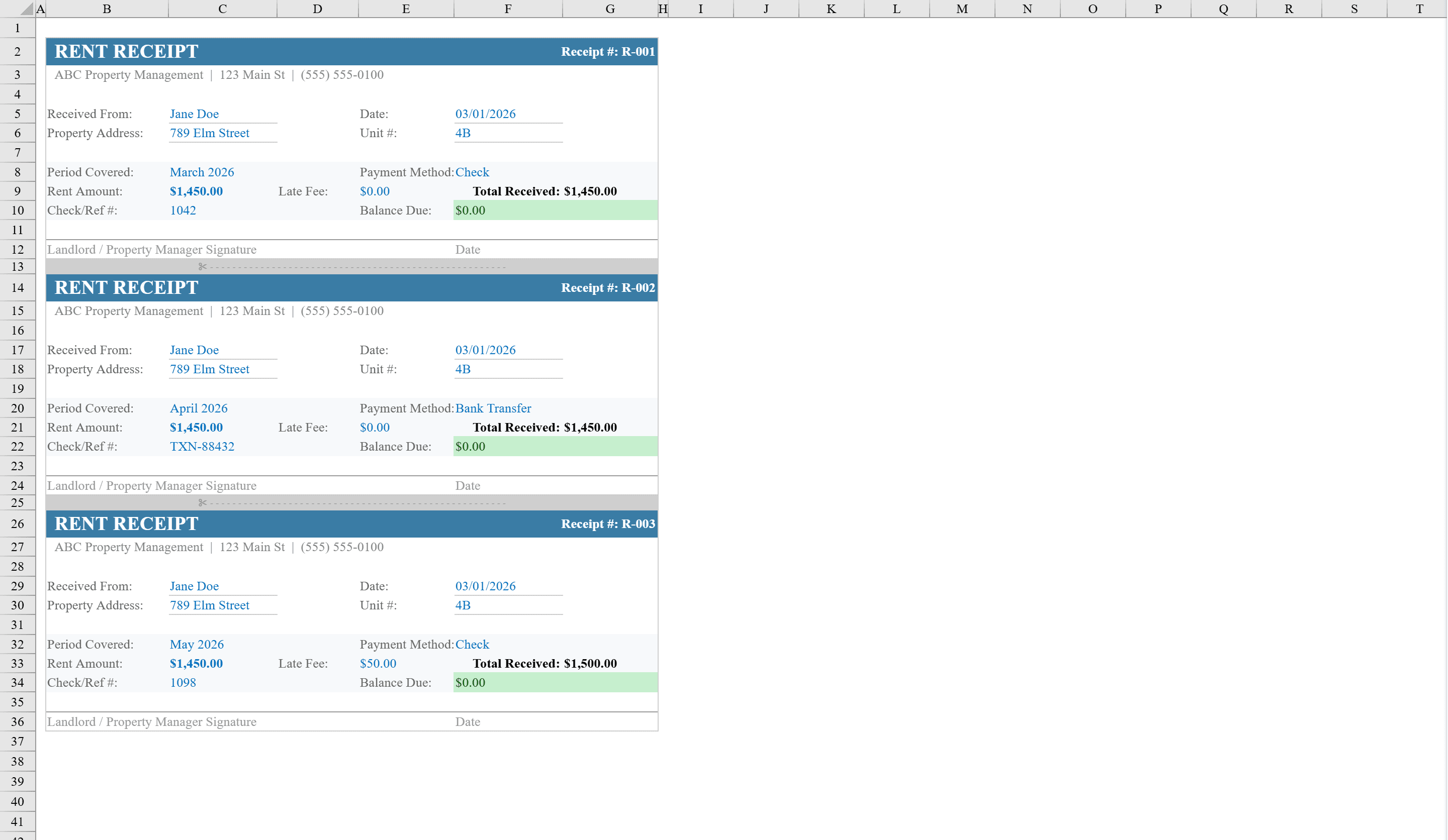 Preview of Rent Receipt