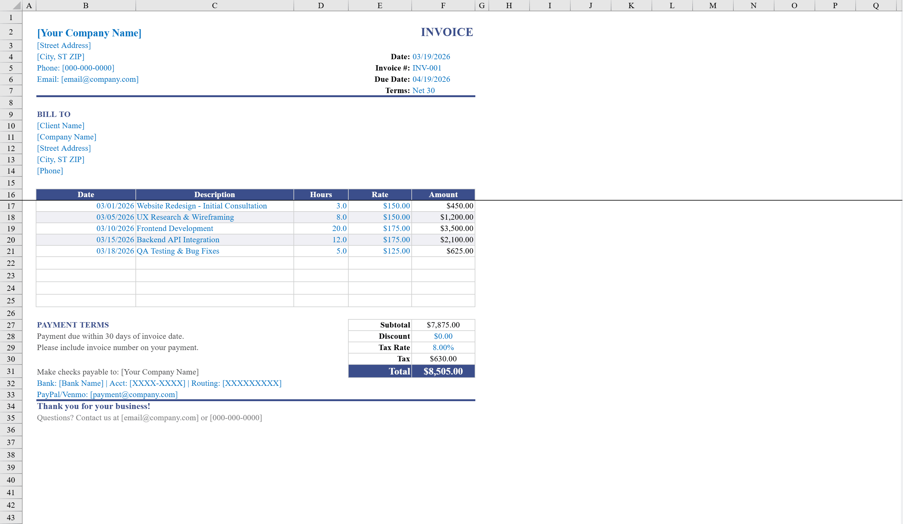 Preview of Service Invoice Template