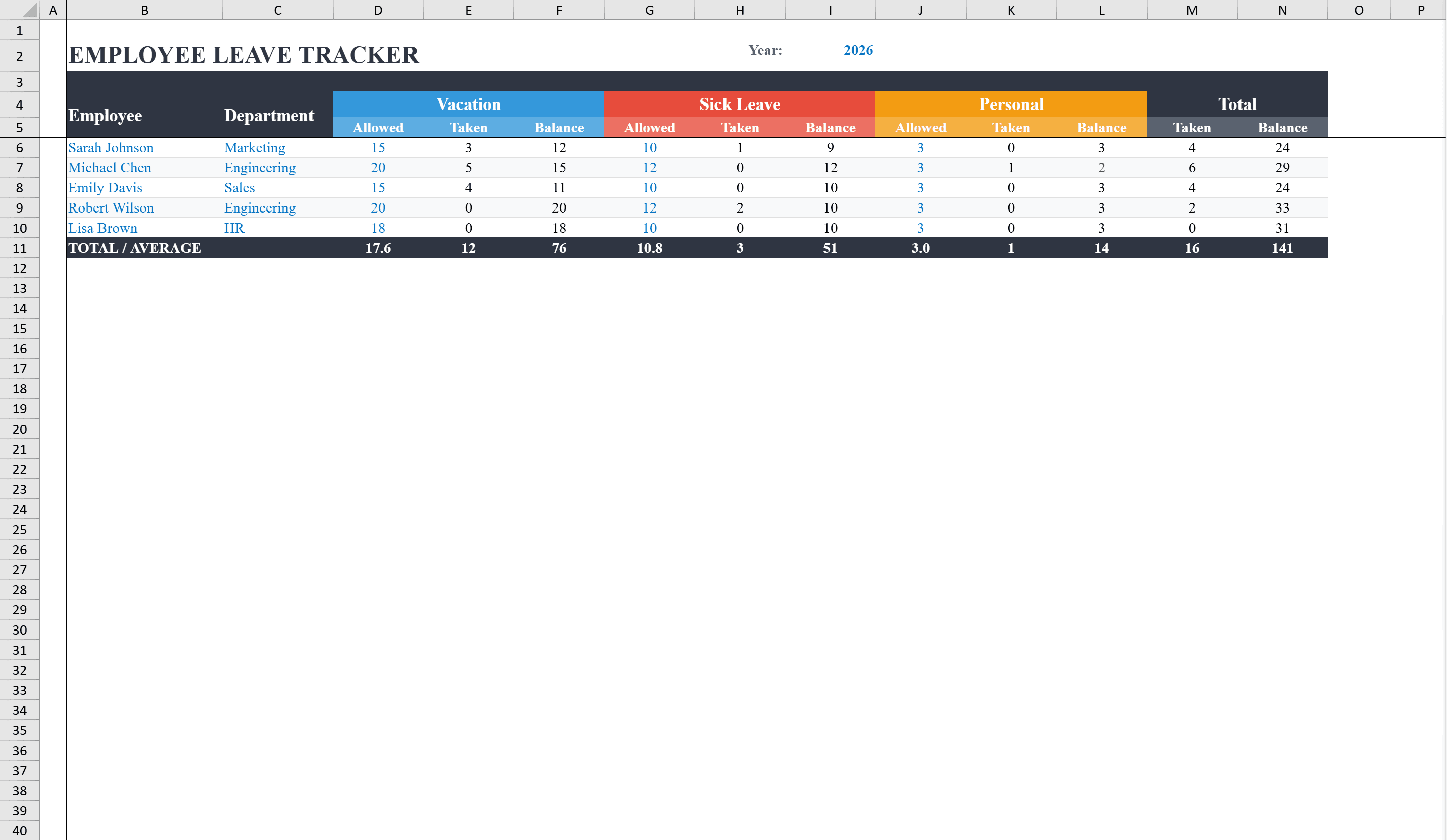 Preview of Vacation Tracking