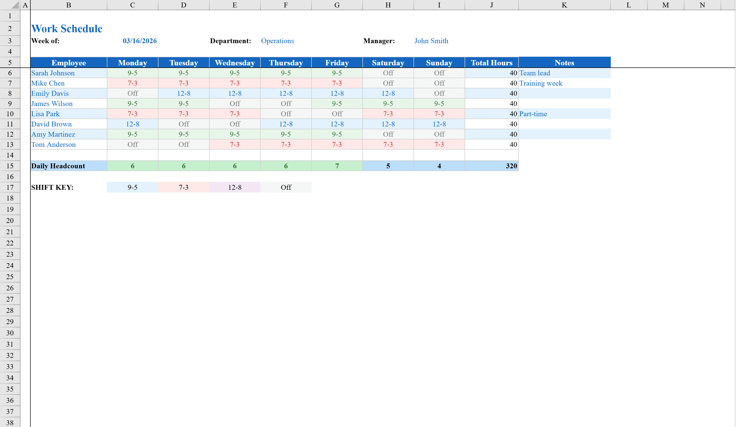 Preview of Work Schedule Template