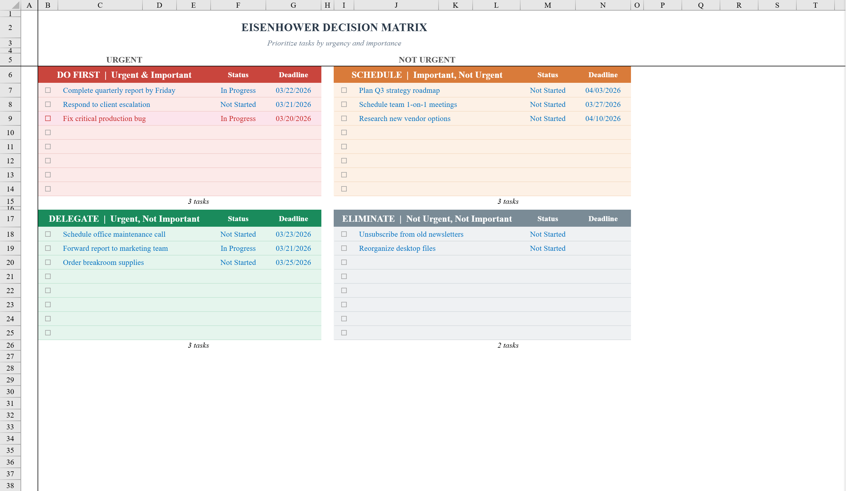 Free Eisenhower Matrix Template for Excel | Shortcut