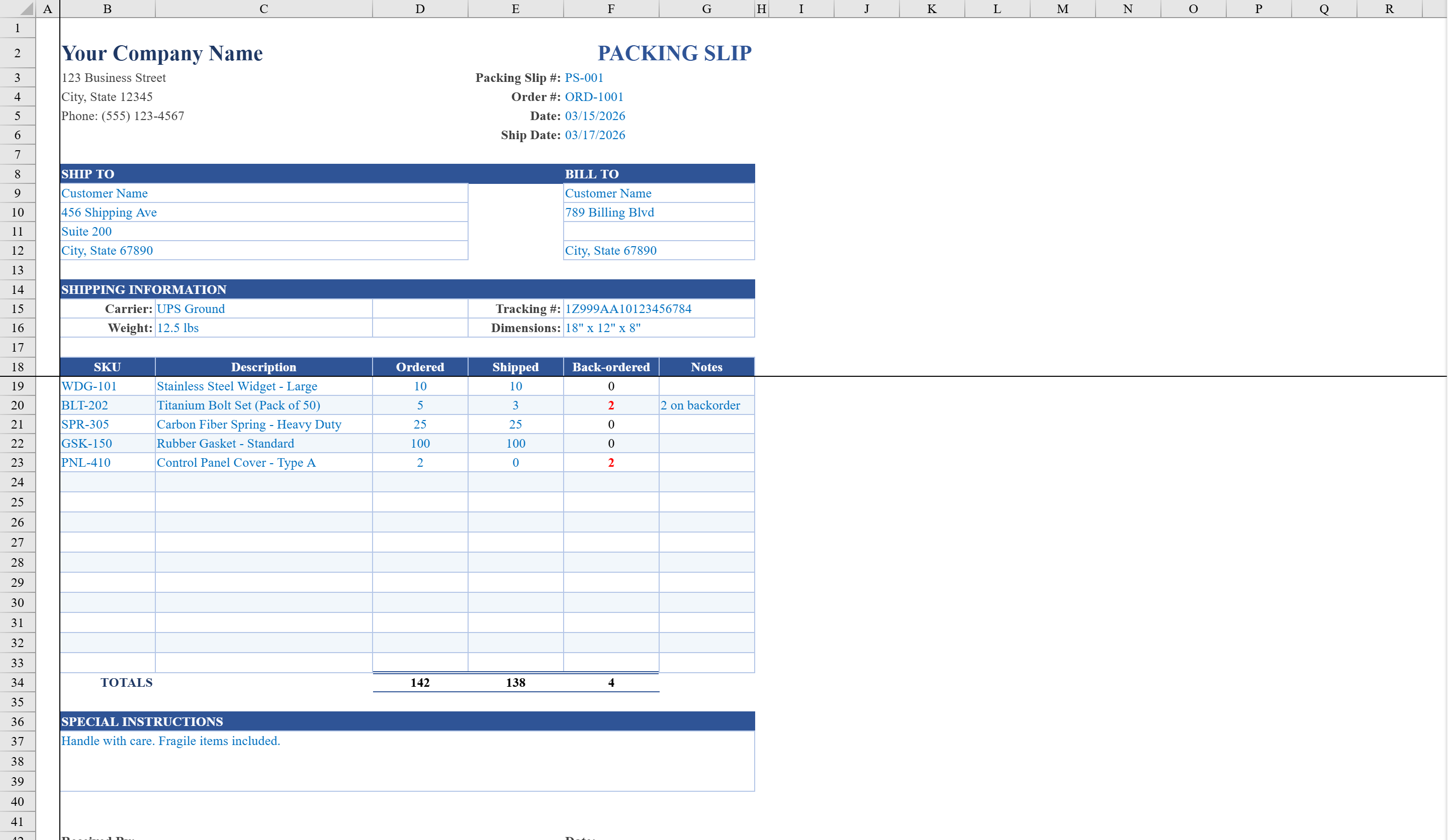 Free Packing Slip Template for Excel | Shortcut