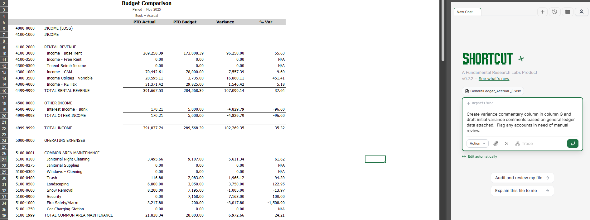 Budget comparison with prompt