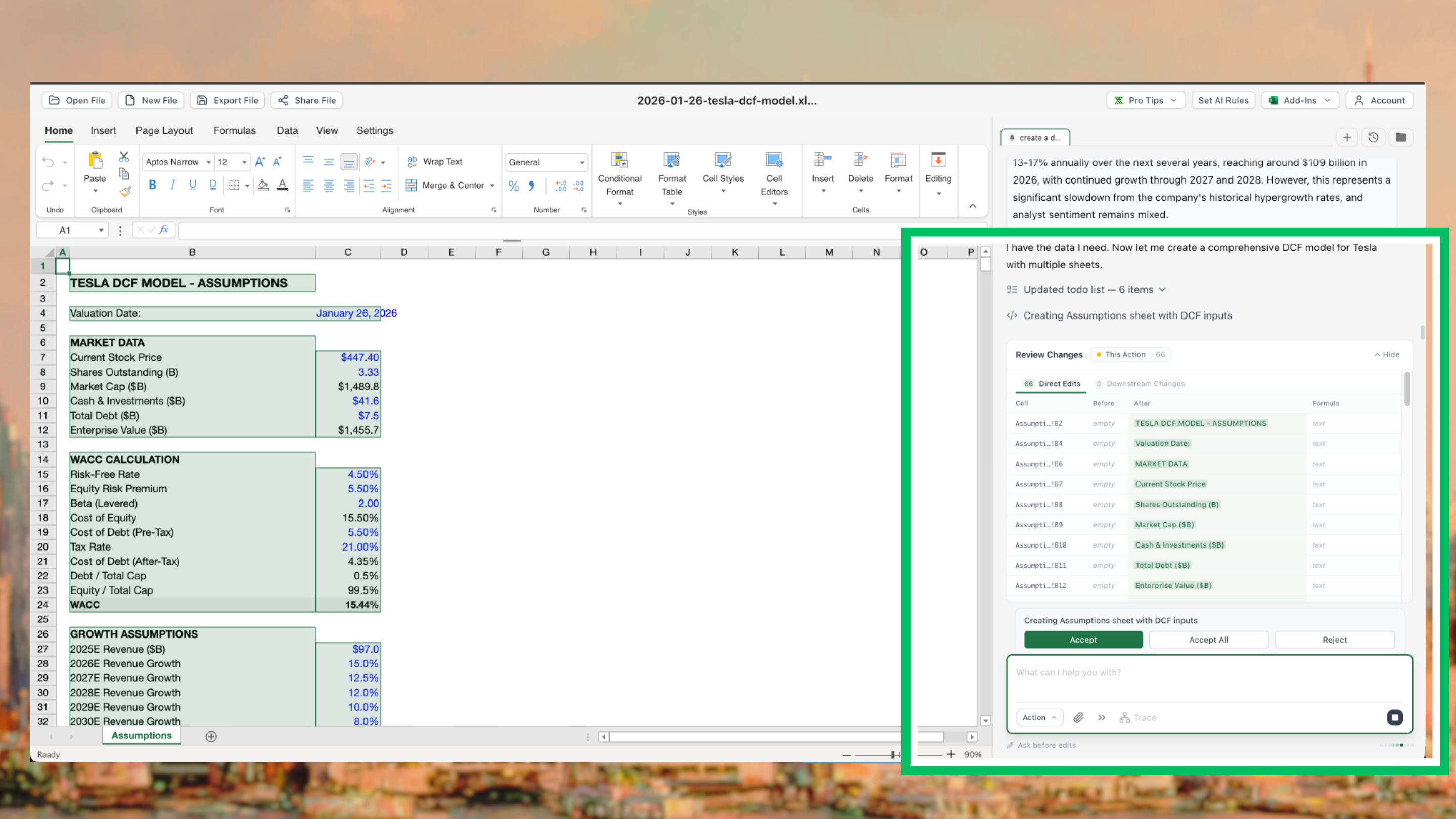 Shortcut preview changes interface showing exactly which cells will be modified