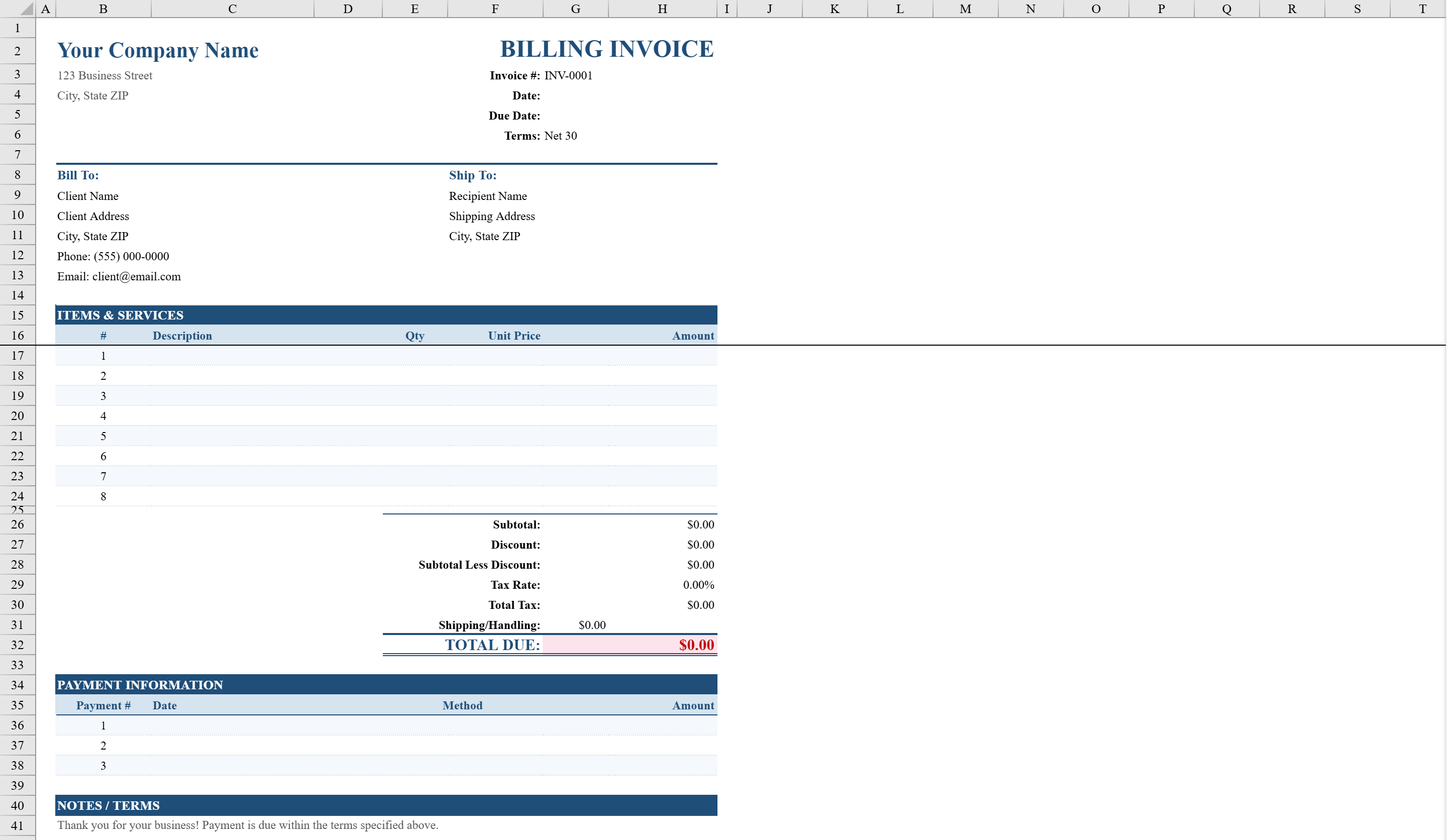 Preview of Billing Invoice