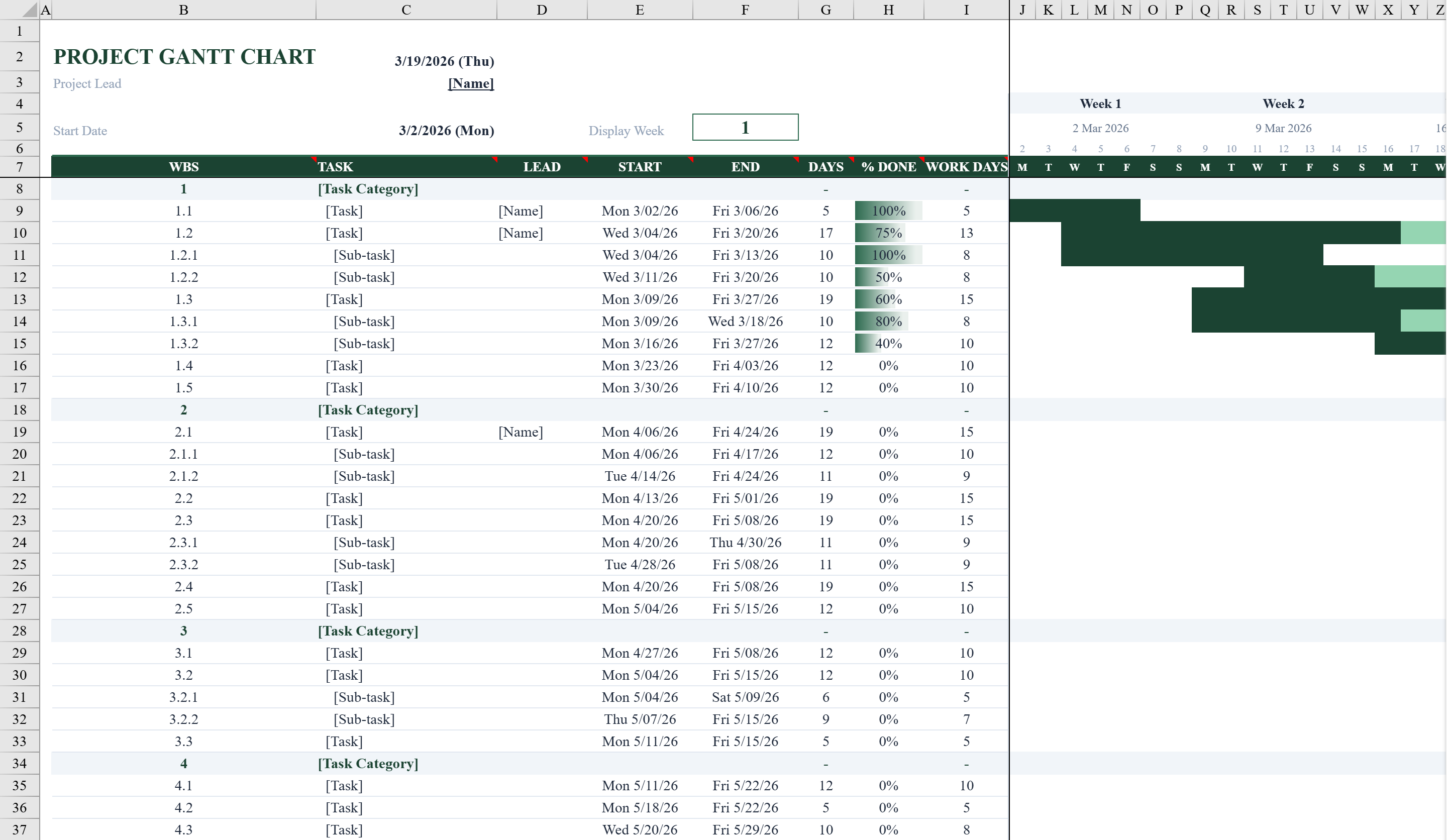 Preview of Gantt Chart Template