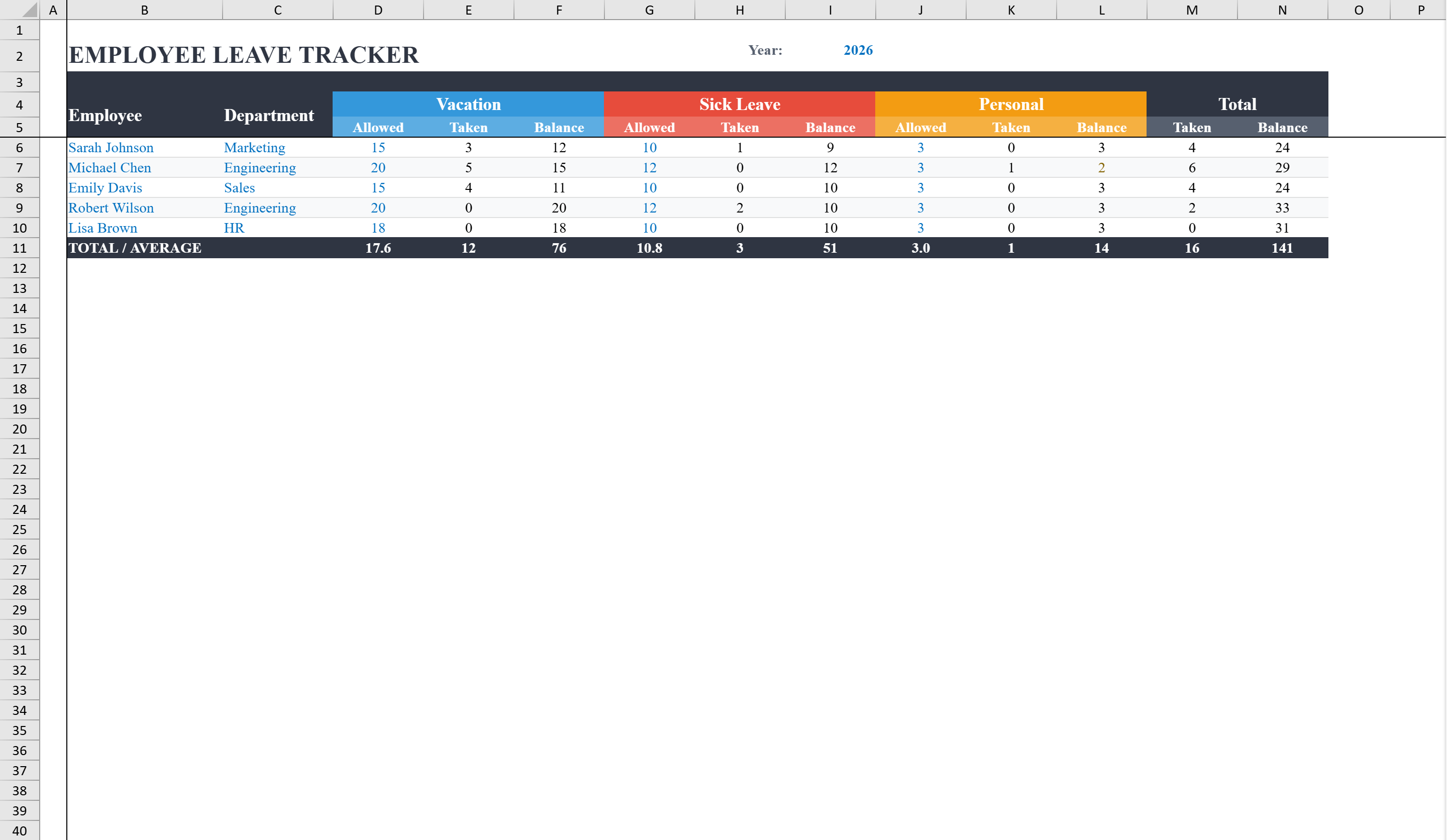 Preview of Vacation Tracking